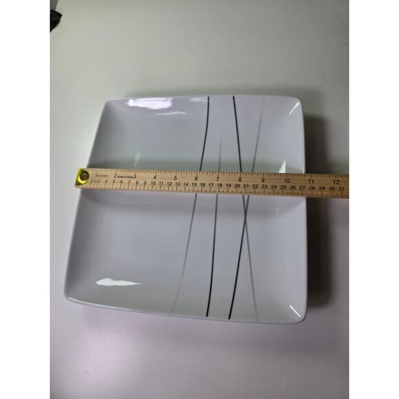 Set of 2 OVER AND BACK Central Park Black Gray Stripes Square 11" Dinner Plates - Picture 5 of 6